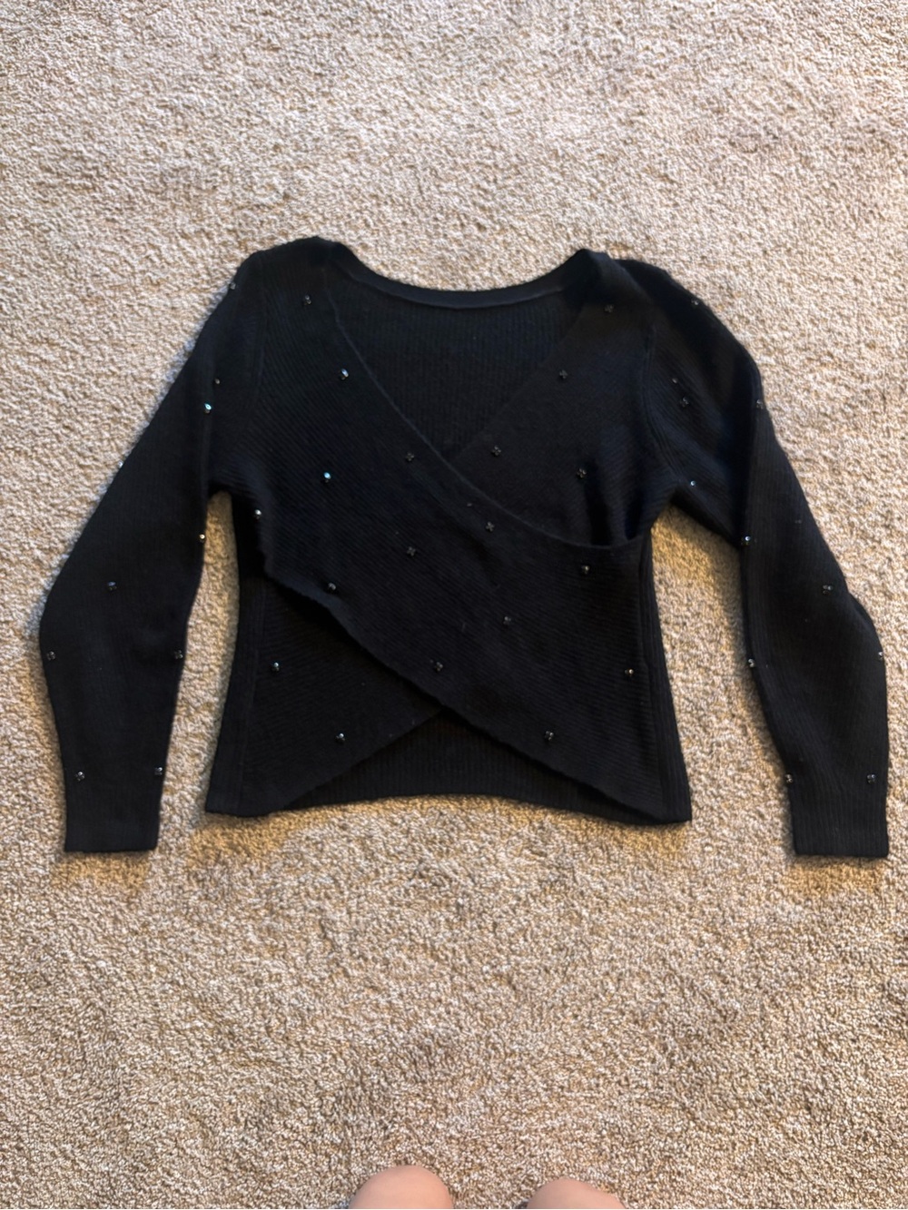 Halogen Black V-Neck Wrap Sweater with Subtle Bead Accents